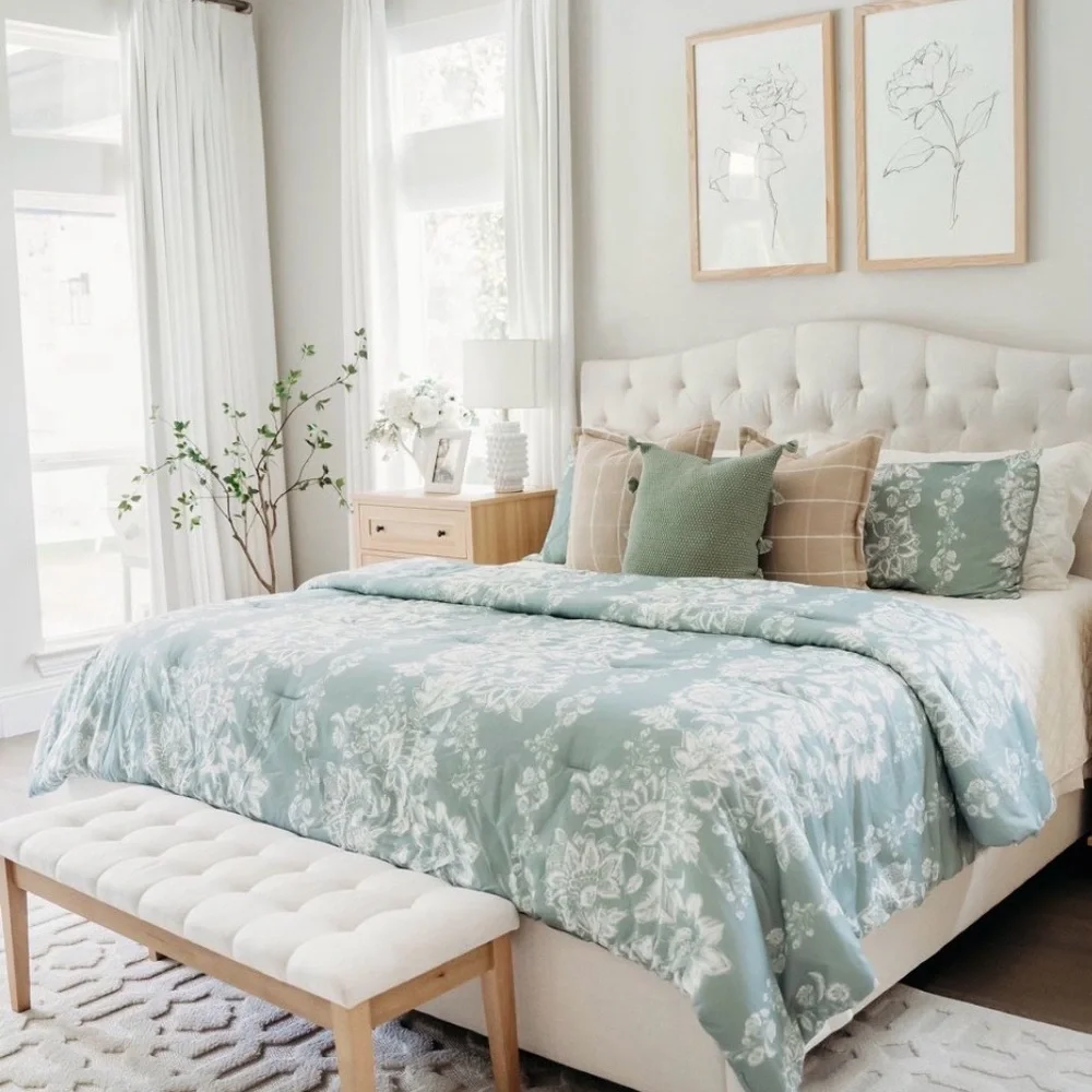 Farmhouse Green Floral Bedding my Texas House Caroline 3 piece toile Full Queen